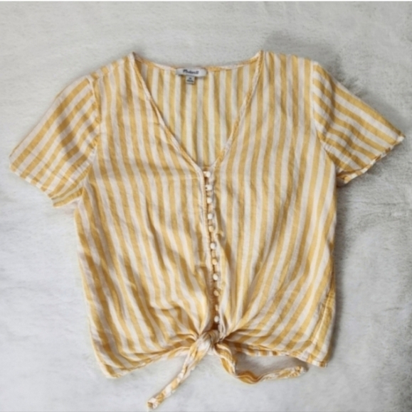 Madewell Striped Yellow Tie-Front Top - Picture 2 of 8